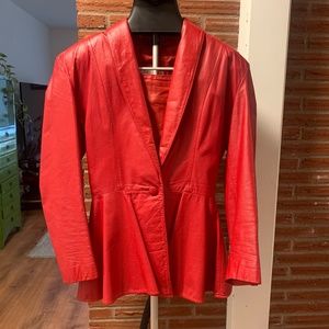 Chia Red Leather Skirt Suit